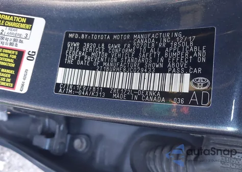 2018 Toyota Corolla Le from USA, damaged, VIN 2T1BURHE8JC029433